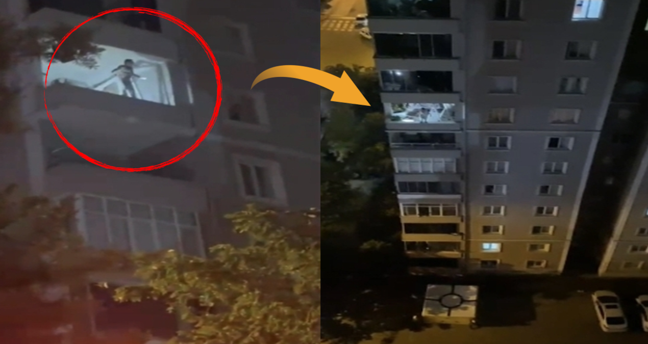 Balkon duvarında dans eden kadın mahalleyi ayağa kaldırdı